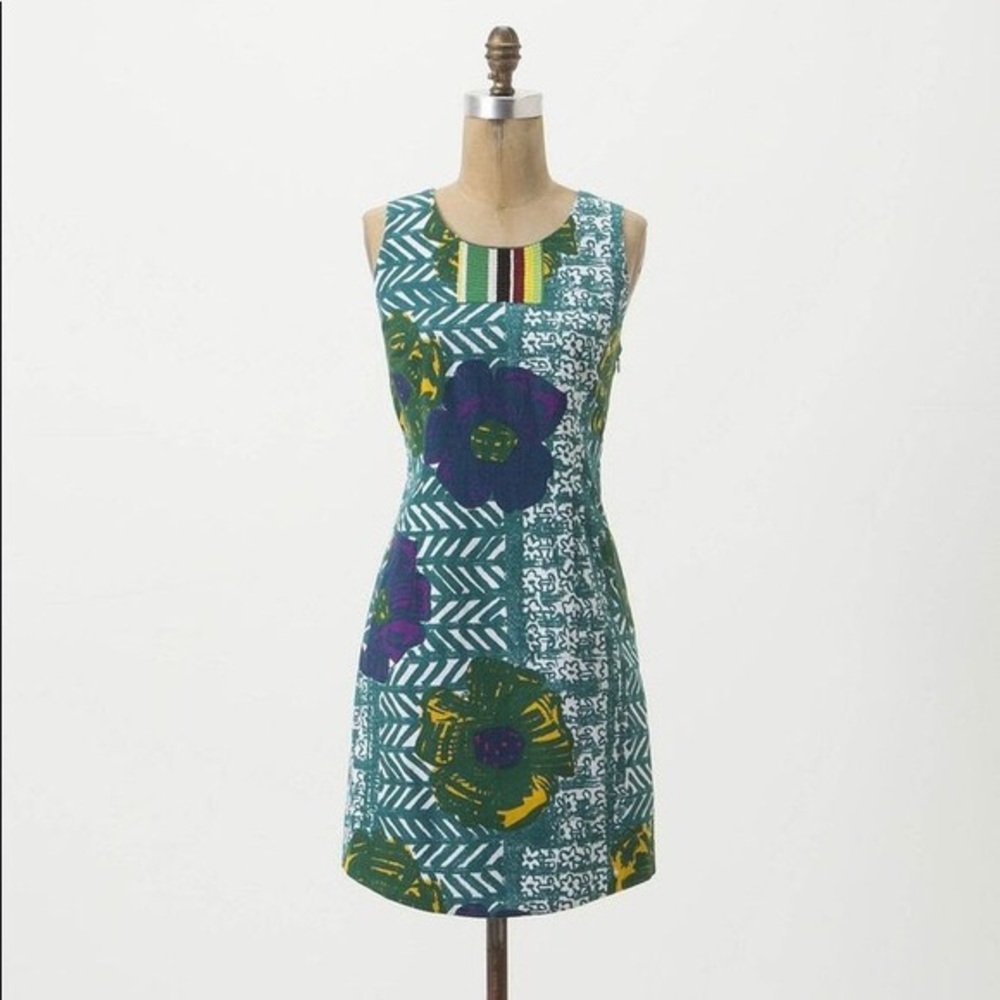 Anthropologie Embroidered Bib Dress Sz 4 EUC